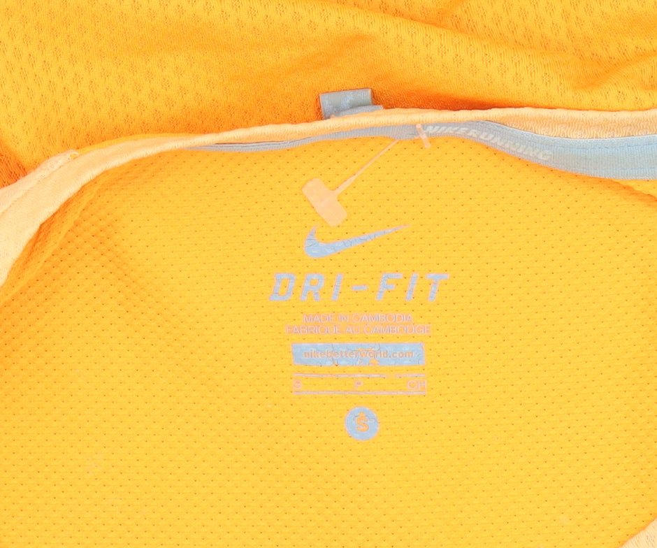 Nike Womens Yellow Dri-FIT Running T-Shirt Size S Lightweight Gym Top