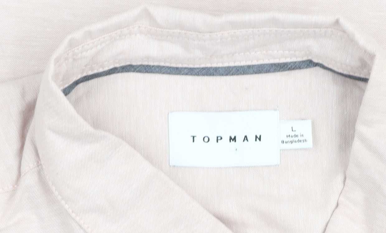Topman Men's Beige Slim Fit Long Sleeve Button-Up Shirt L