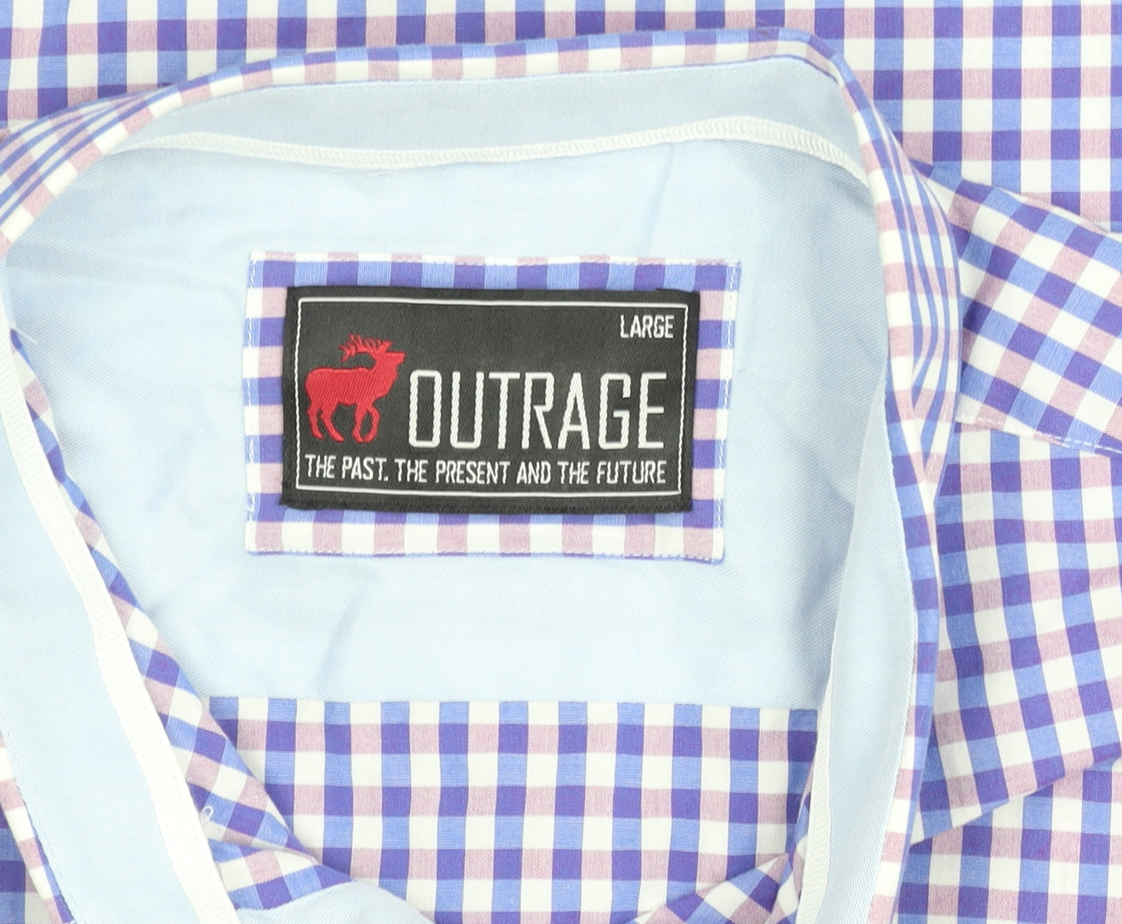 Outrage Men's Blue Check Cotton Long Sleeve Button-Up Shirt L