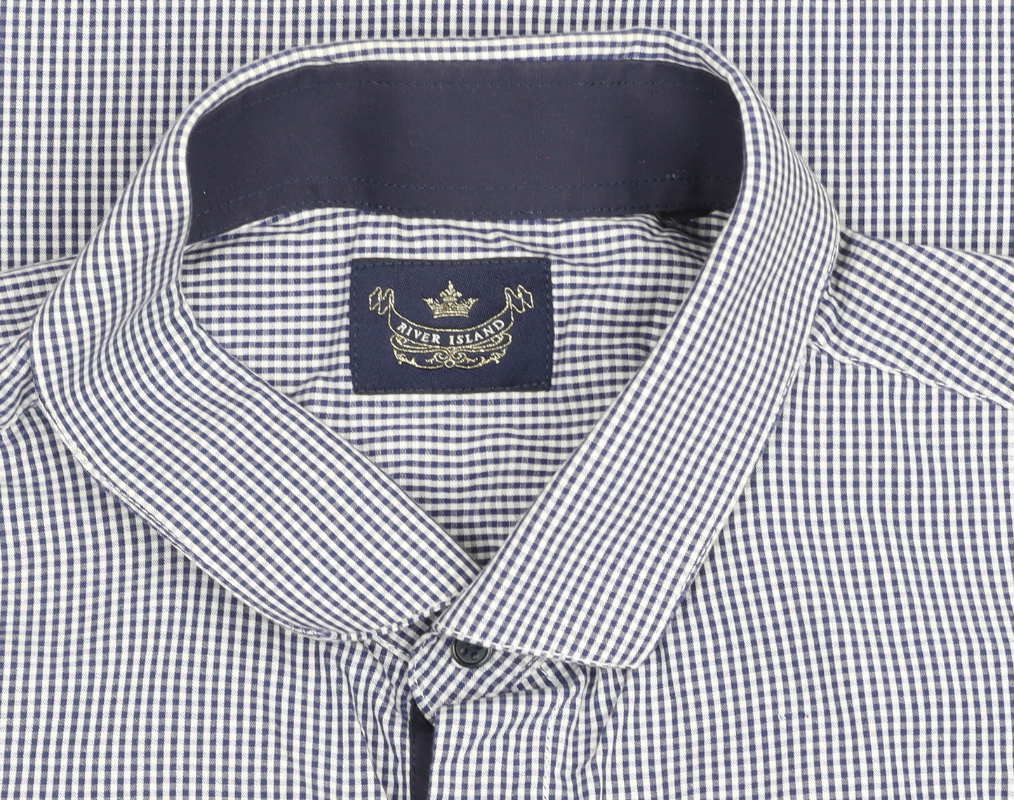 River Island Men's Blue Check Slim Fit Long Sleeve Shirt L
