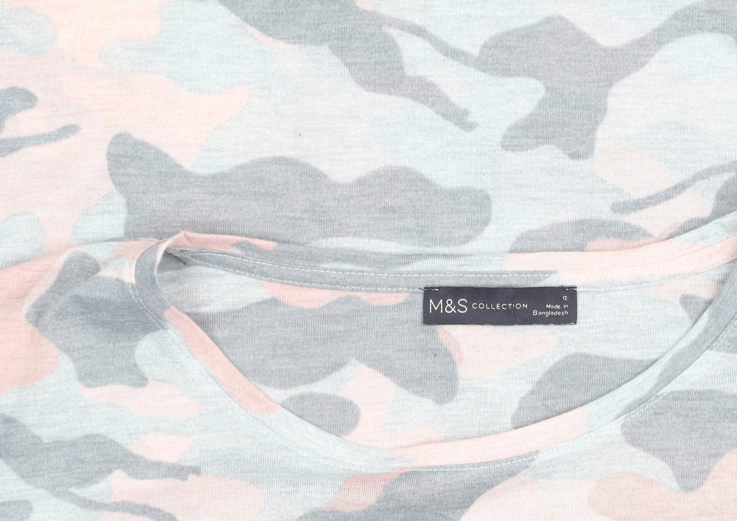Marks and Spencer Womens Multicoloured Camouflage Cotton Blend T-Shirt Size 12