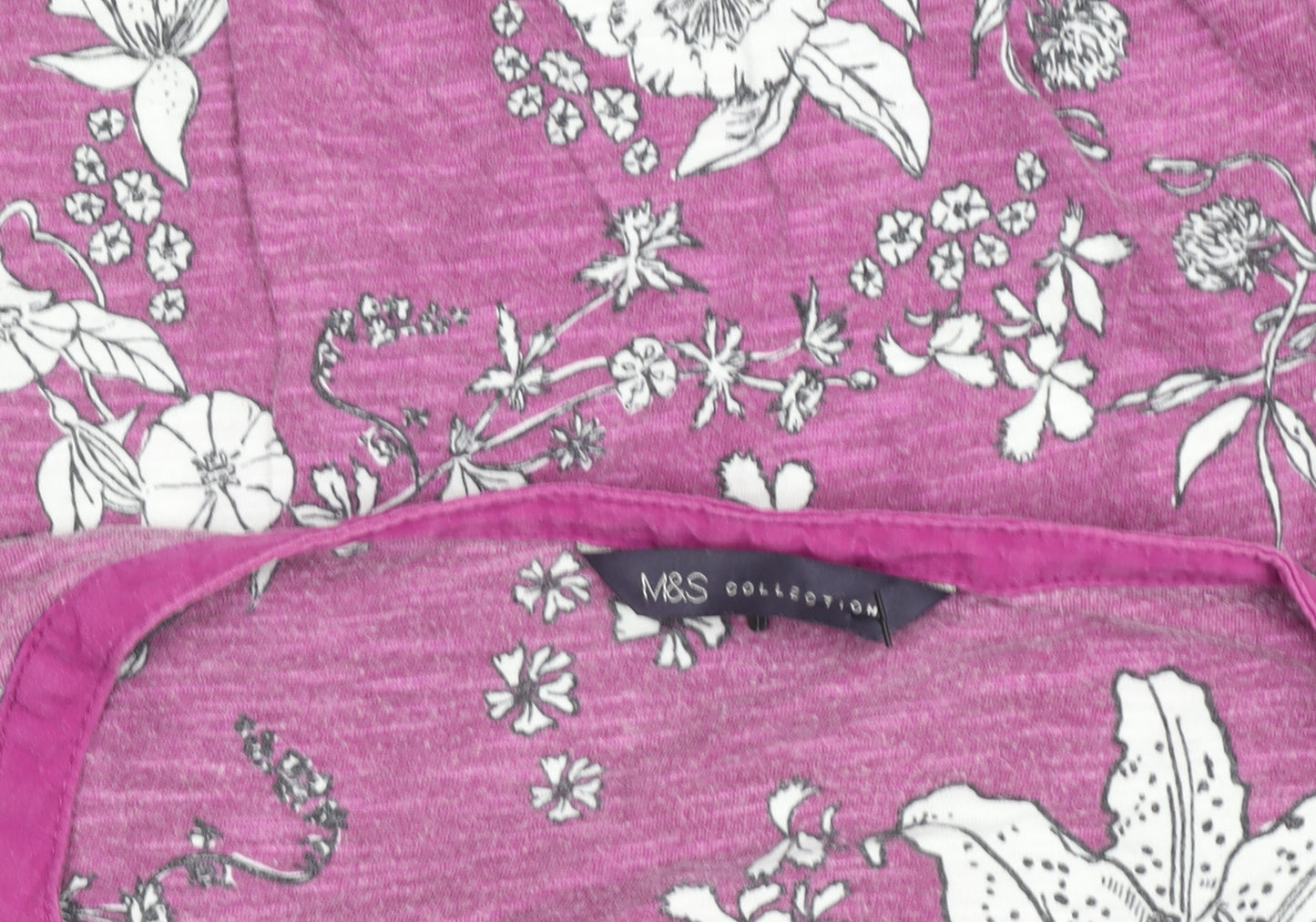 Marks and Spencer Women's Pink Floral Cotton Short Sleeve T-Shirt Size 12