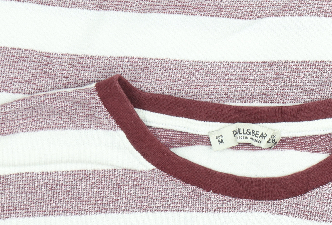 Pull & Bear Women's Red White Striped Cropped Long Sleeve T-Shirt Size 12