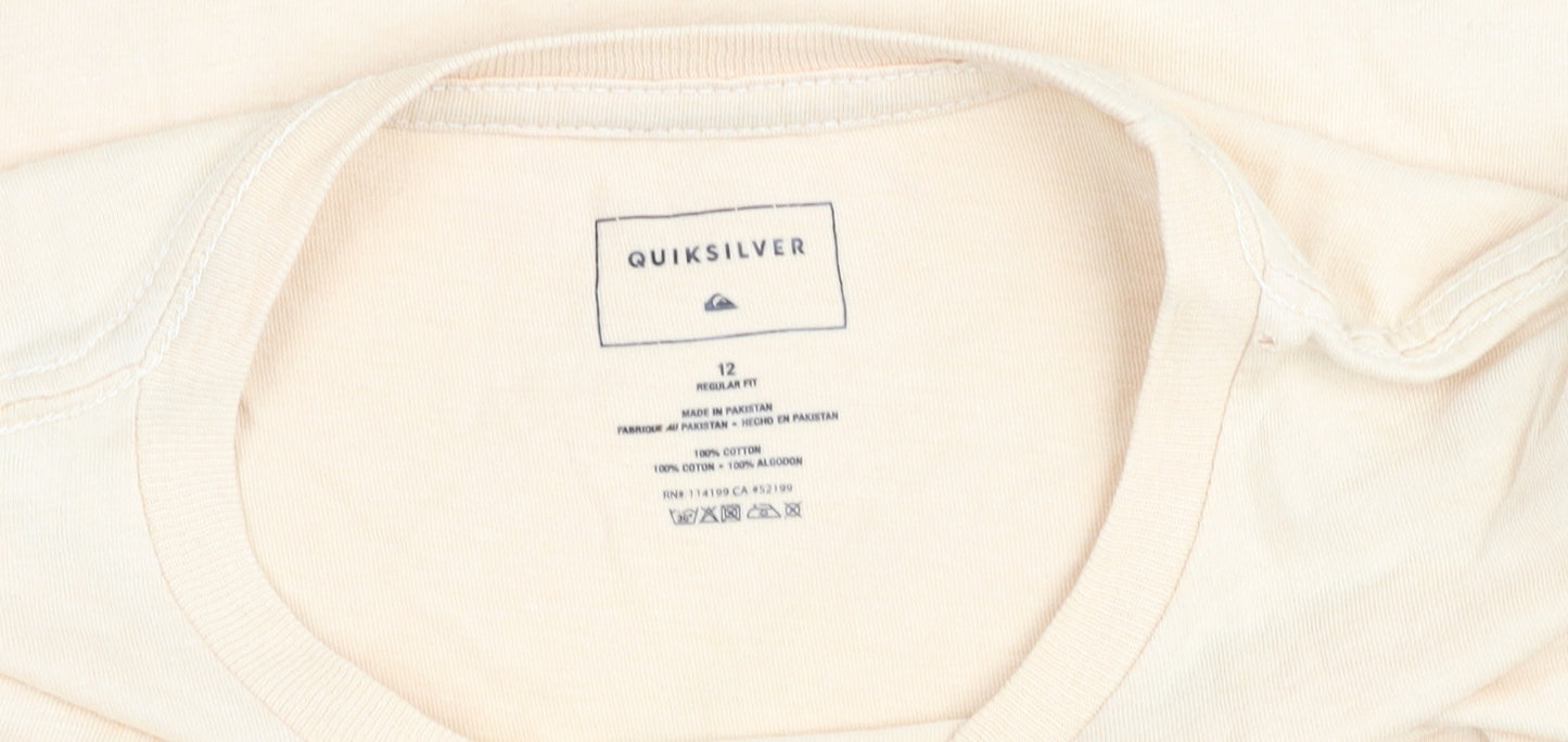 Quiksilver Women's Beige Graphic Cotton T-Shirt Size 12 Regular Fit