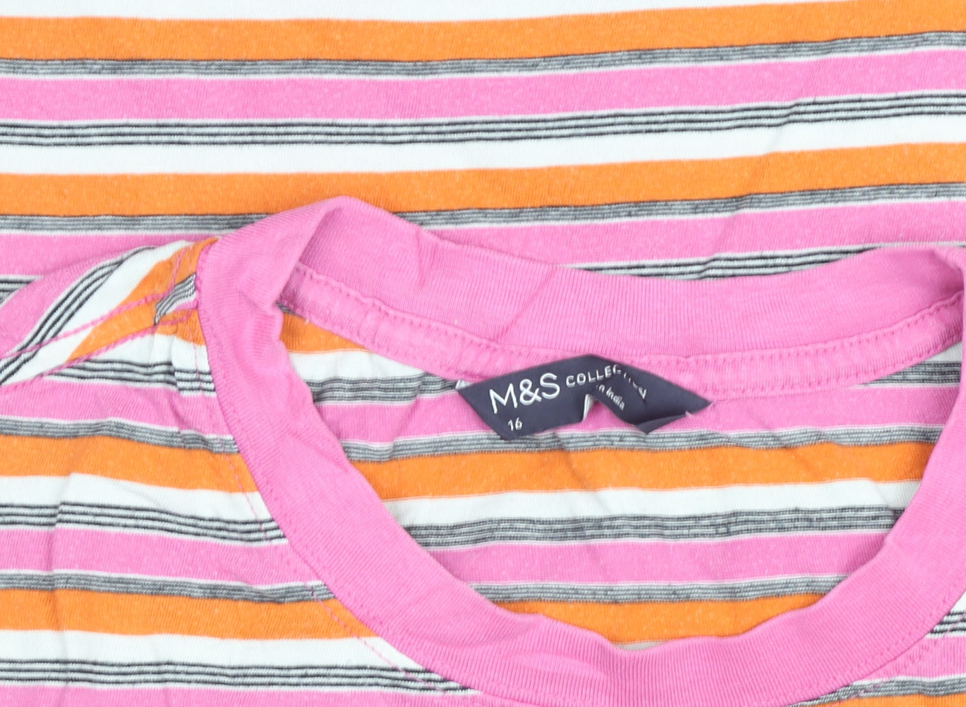 Marks and Spencer Women’s Multicoloured Stripe Cotton T-Shirt Size 16