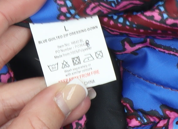 Coopers of Stortford Women Blue Quilted Long Coat L Paisley Zip