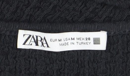 ZARA Women Black Long Sleeve Textured Twist Slim Fit Top M