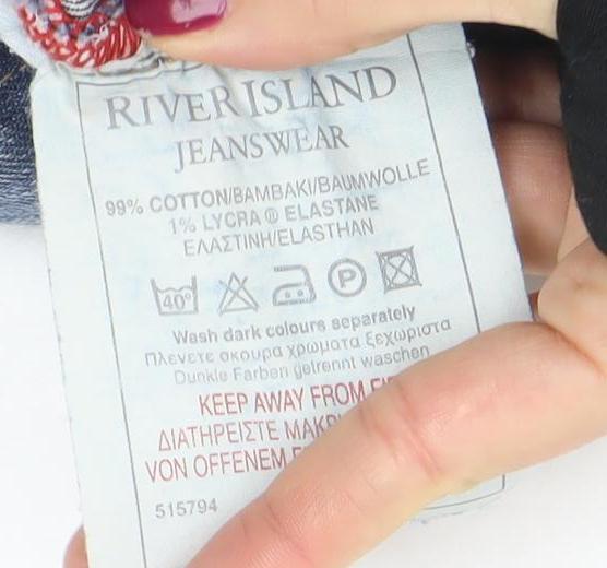 River Island Womens Blue Denim Mini Skirt Size 14 Stretch Casual