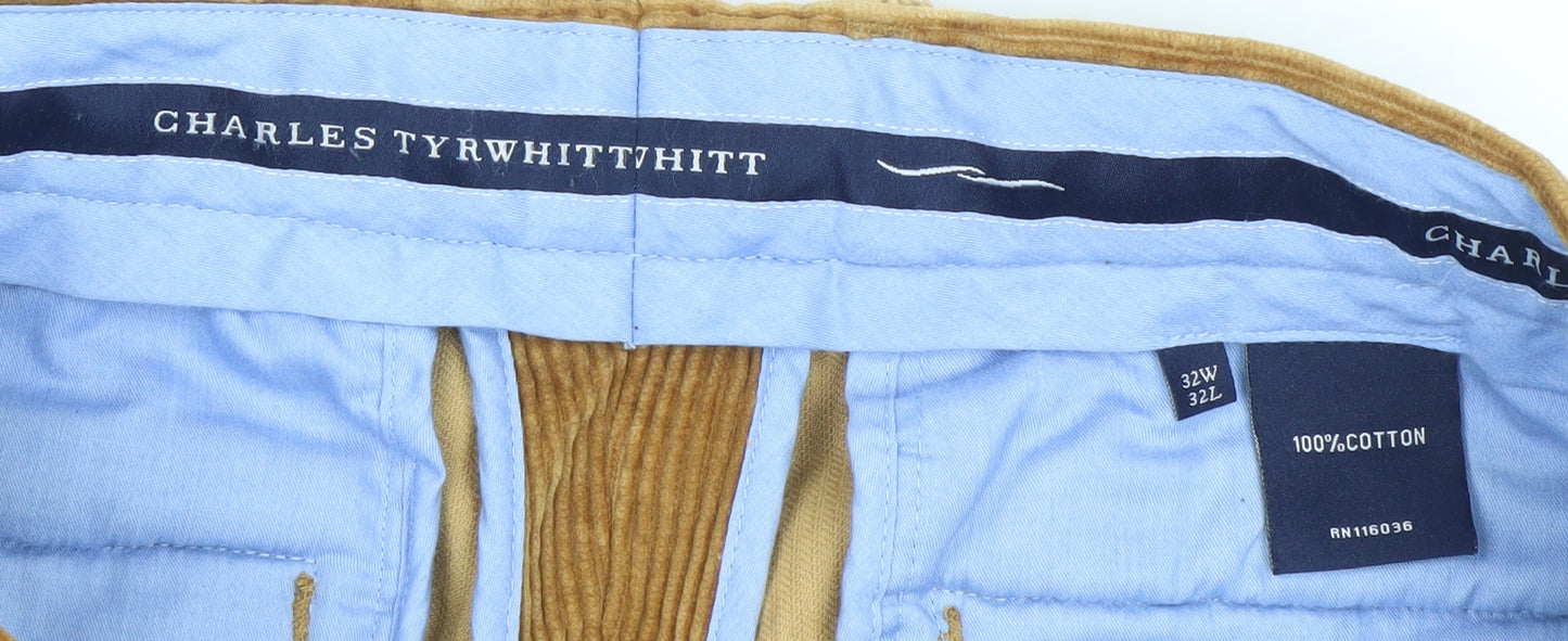 Charles Tyrwhitt Men's Brown Corduroy Trousers 32W 32L Regular Fit
