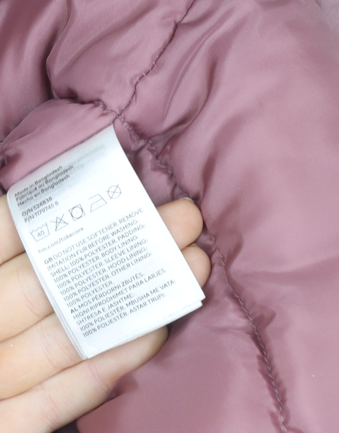 H&M Girls Pink Faux Fur Hooded Padded Parka Coat 3-4 Years