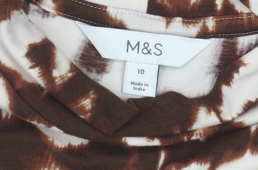 Marks and Spencer Women Brown Animal Print Cotton Roll Neck Top Size 10