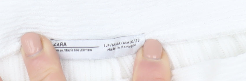 ZARA Women White Wide-Leg Knit Trousers Size M