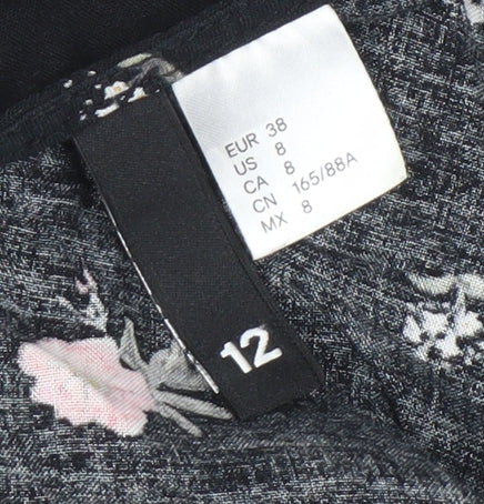 H&M Divided Women’s Black Floral Tunic Blouse Size 12