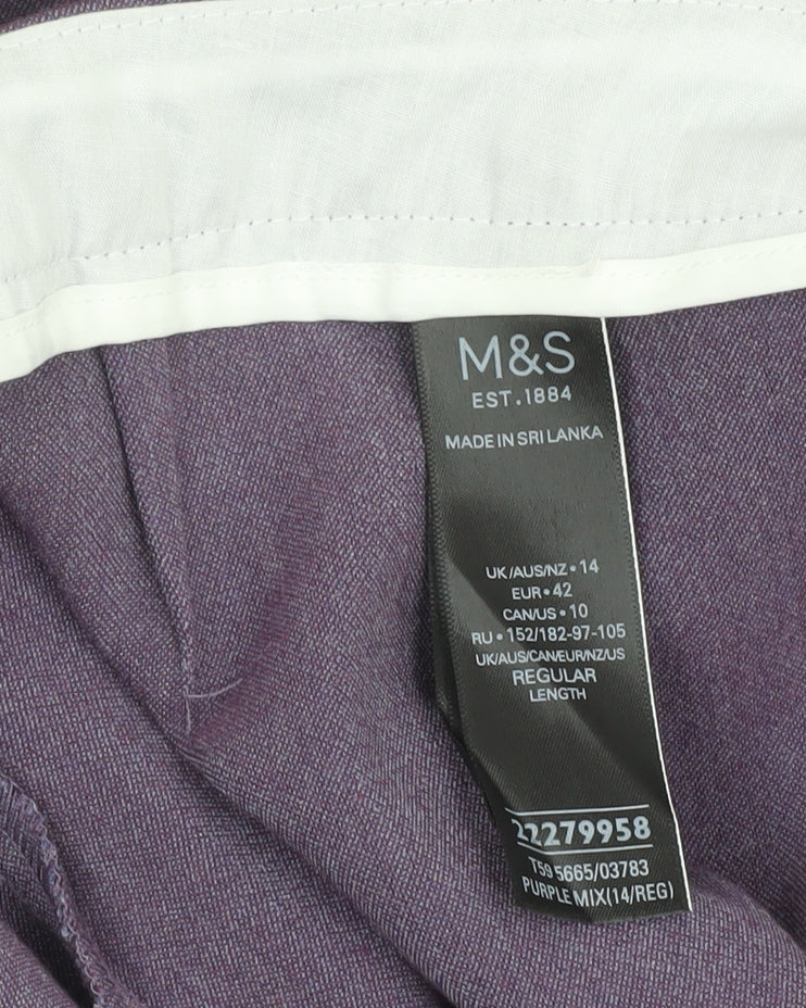 Marks and Spencer Womens Purple Slim Ankle Trousers Size 14