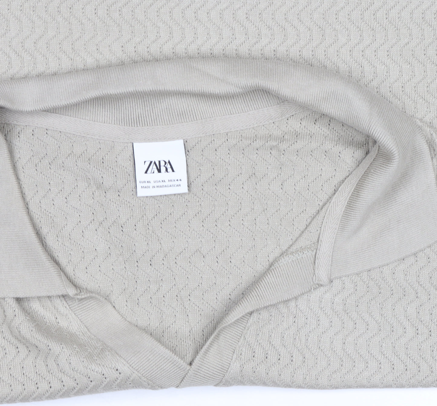 Zara Men's Beige Knit Polo Shirt Size L Short Sleeve Casual Top