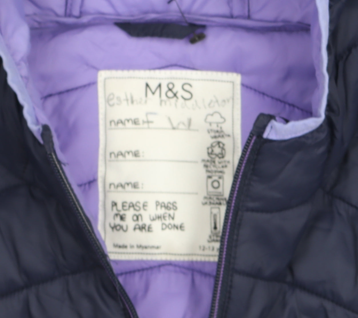 Marks and Spencer Girls Blue Hooded Puffer Jacket 12-13 Years Quilted Lined