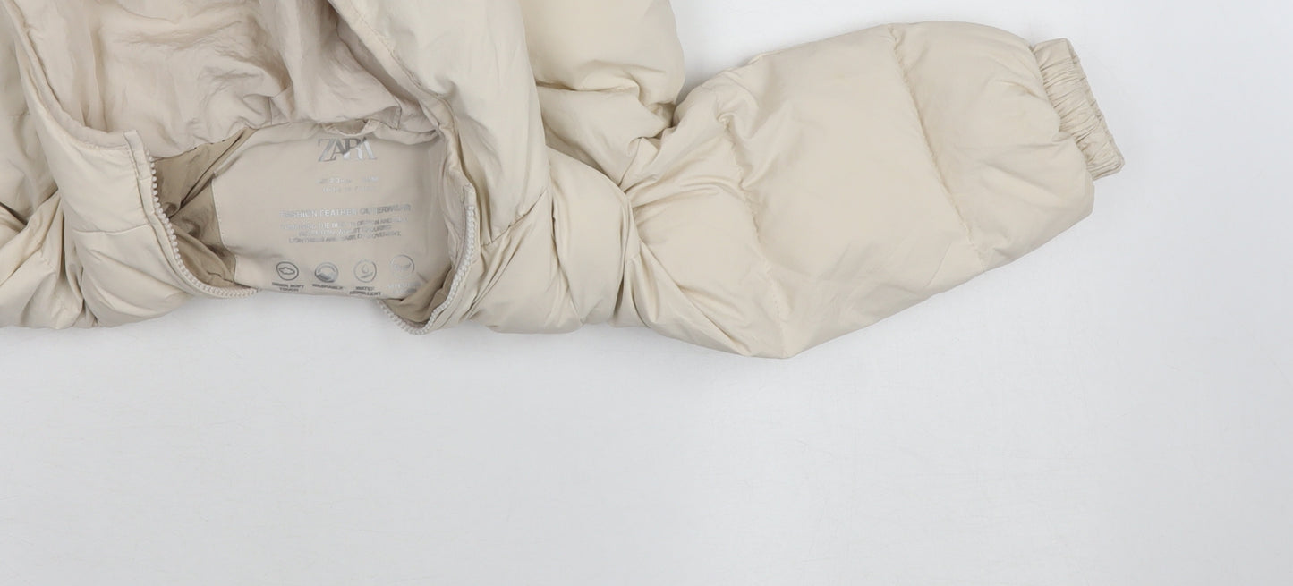 Zara Girls Beige Hooded Puffer Jacket 2-3 Years Lightweight Water Repellent