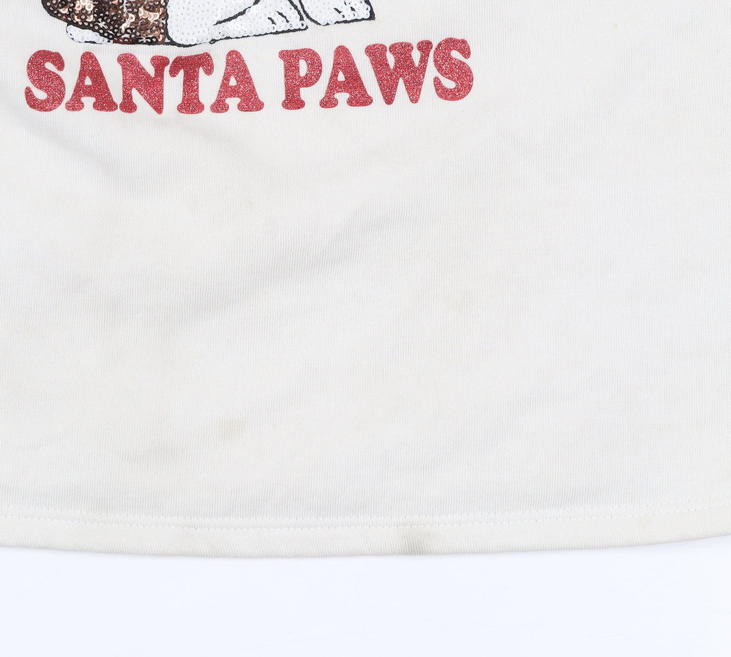 Lipsy Girls Ivory Christmas Dog Sequin Santa Paws Pullover Sweatshirt 13-14Y