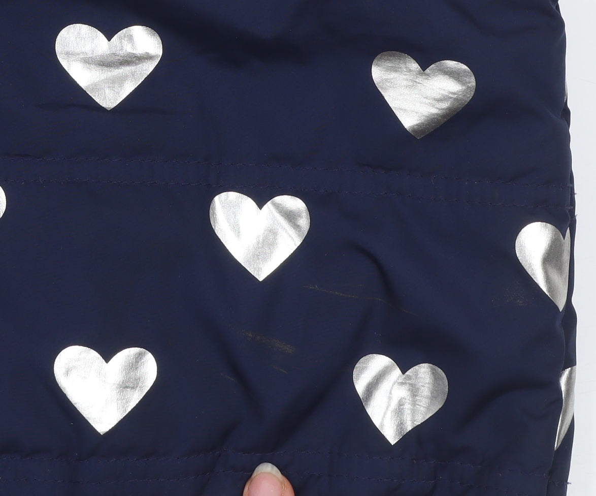 GAP Girls Blue Heart Print Puffer Waistcoat 4 Years Polyester Zip Up