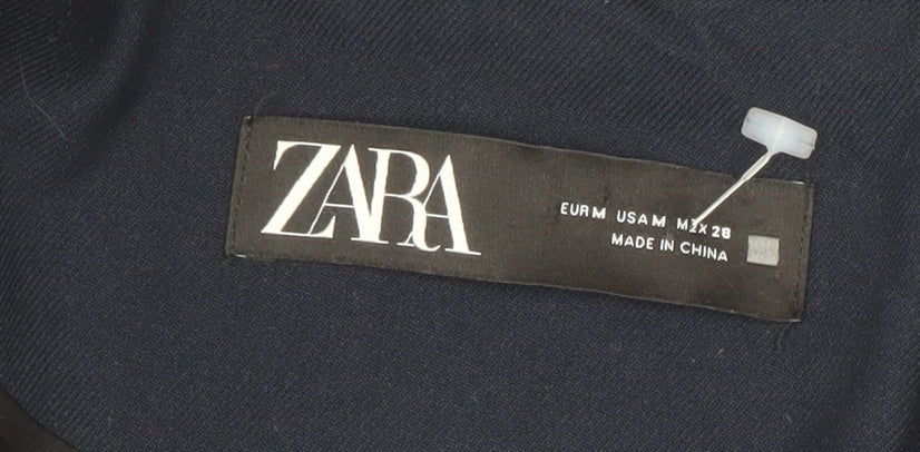 Zara Women Blue Size 12 Regular Fit Blazer Two-Button Wool Look Suit Jacket
