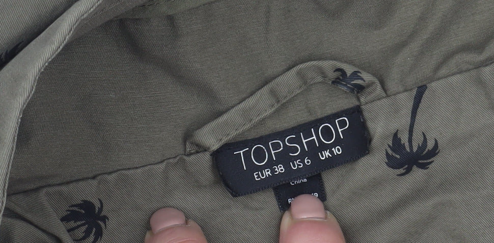 Topshop Women’s Green Hooded Parka Jacket Size 10 Cotton Blend