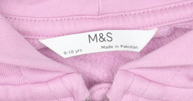 Marks and Spencer Girls Pink Full Zip Hoodie 9-10 Years Paradise Palms Embroidered