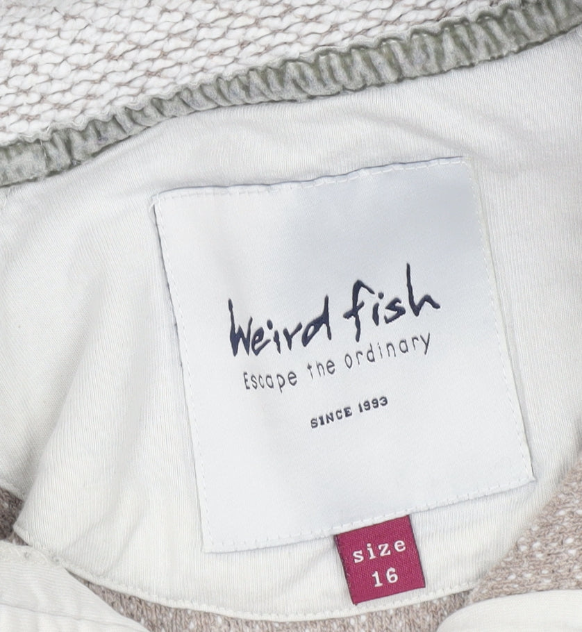 Weird Fish Womens Beige 1/4 Zip Cotton Blend Pullover Sweatshirt Size 16