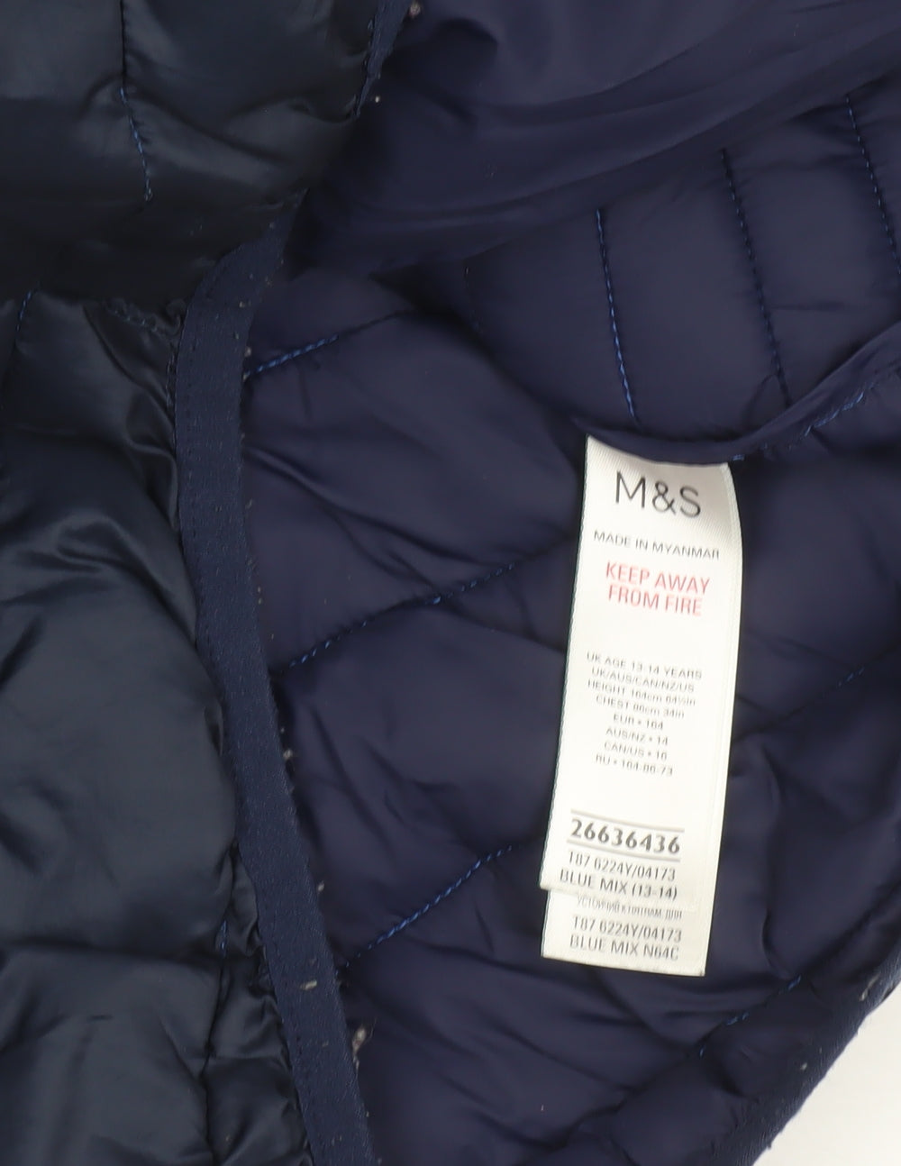 Marks and Spencer Boys Blue Ombré Puffer Jacket Hooded 13-14 Years