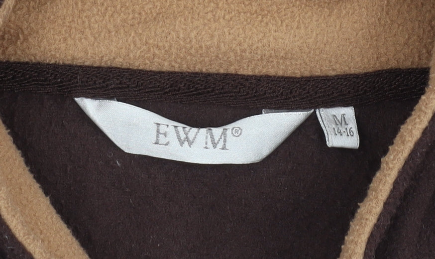 EWM Women Brown Fleece Jacket M 14-16 Full Zip Casual Warm Outerwear