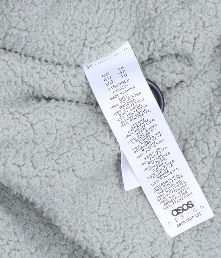 ASOS DESIGN Women’s Green Puffer Jacket UK 14 Hooded Quilted Winter Coat