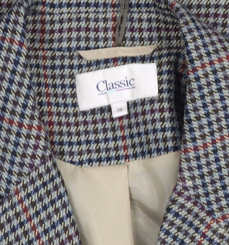 Marks & Spencer Women’s Grey Check Classic Blazer Size 20 Wool Blend