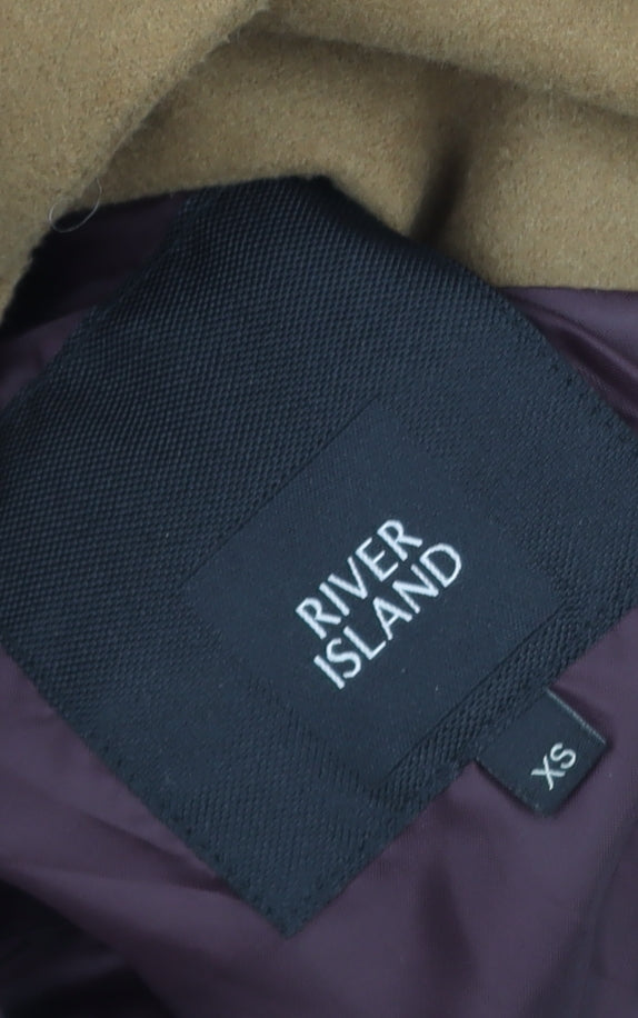 River Island Men's Brown XS Long Wool Blend Overcoat