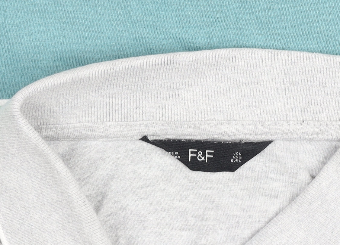 F&F Mens Grey Colourblock Cotton Blend Polo Shirt Size L