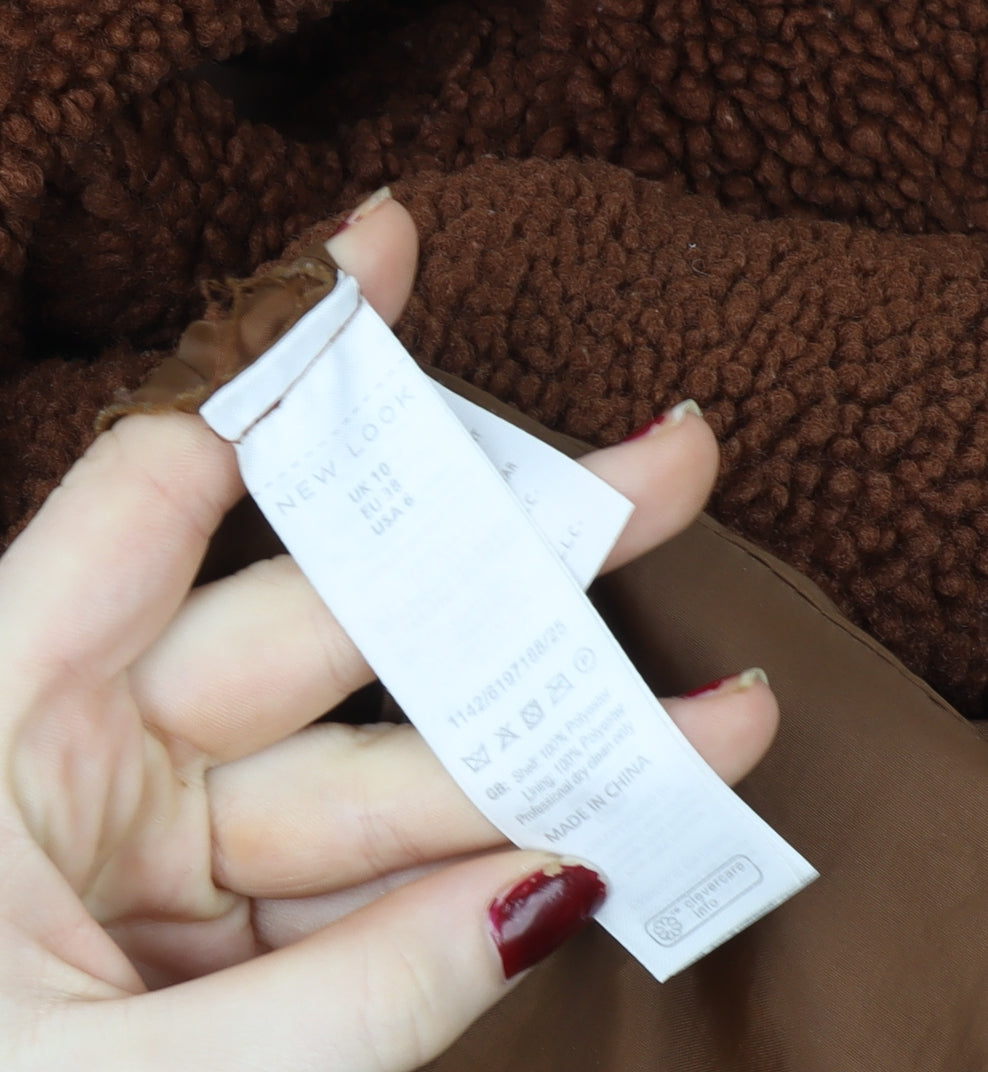 New Look Women's Brown Teddy Overcoat Size 10 Lined Fleece Jacket