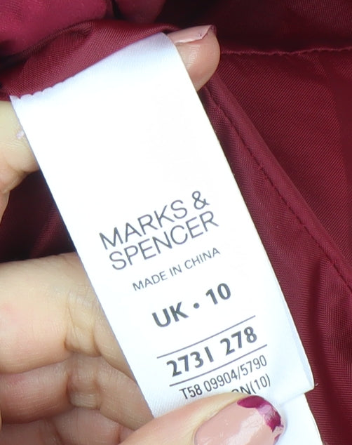Marks and Spencer Women's Red Quilted Jacket UK 10 Cord Collar Lined Mid-Length