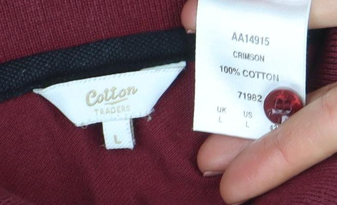 Cotton Traders Men's Crimson Long Sleeve Polo Shirt Size L 100% Cotton