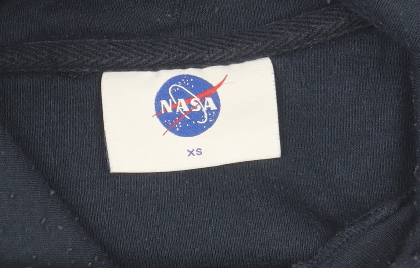 NASA Men's Blue Pullover Hoodie XS Graphic Print Cotton Blend
