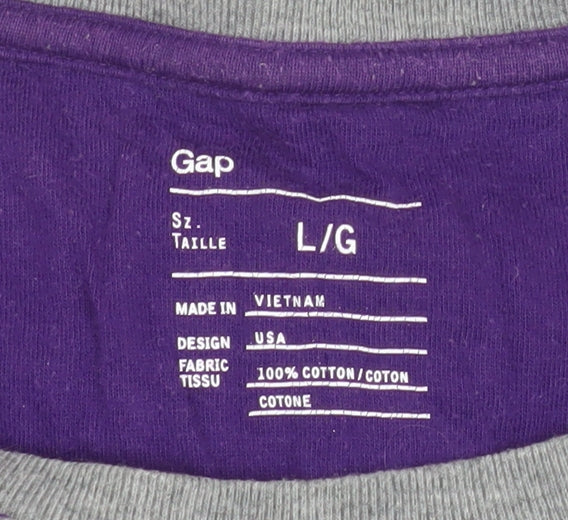 Gap Men's Grey Striped Long Sleeve T-Shirt Size L Cotton Crew Neck