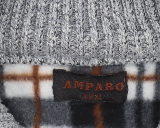 Amparo Men’s Grey Full Zip Wool Blend Geometric Knit Jumper 3XL