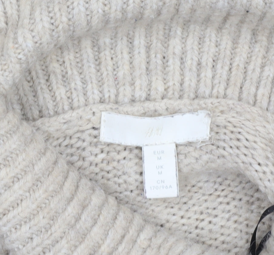 H&M Women Beige Roll Neck Chunky Knit Jumper Size M