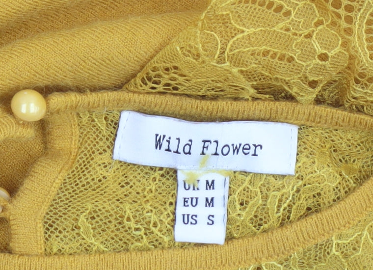 Wild Flower Women's Yellow Lace Trim Crew Neck Jumper Size M