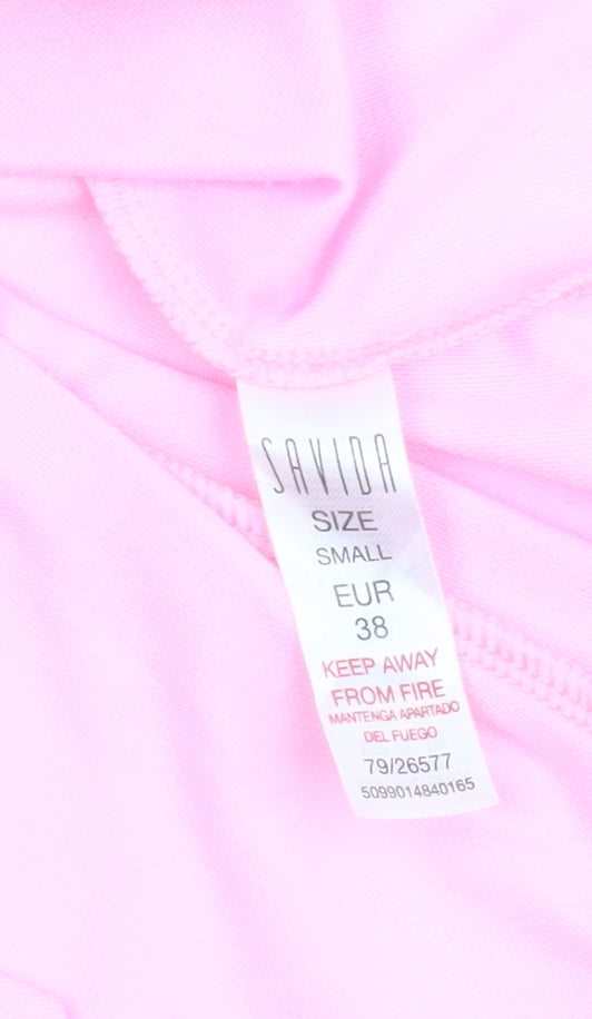 Savida Women Pink Short Sleeve V-Neck Button Blouse Size 10