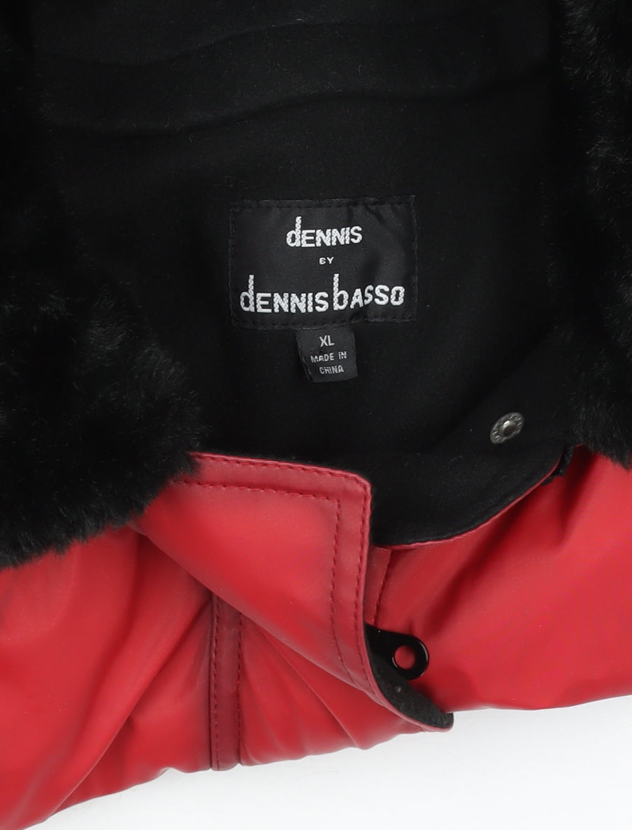 Dennis Basso Women's Red Faux Fur Trim Mid-Length Coat XL