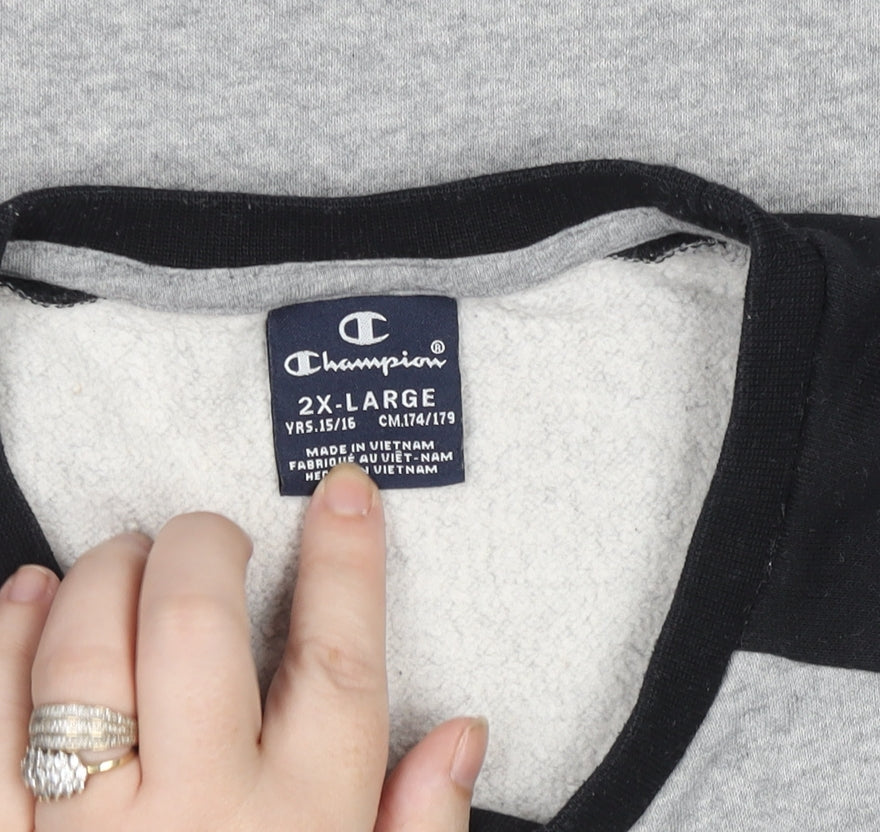 Champion Teens Grey 2XL Pullover Sweatshirt with Logo Print
