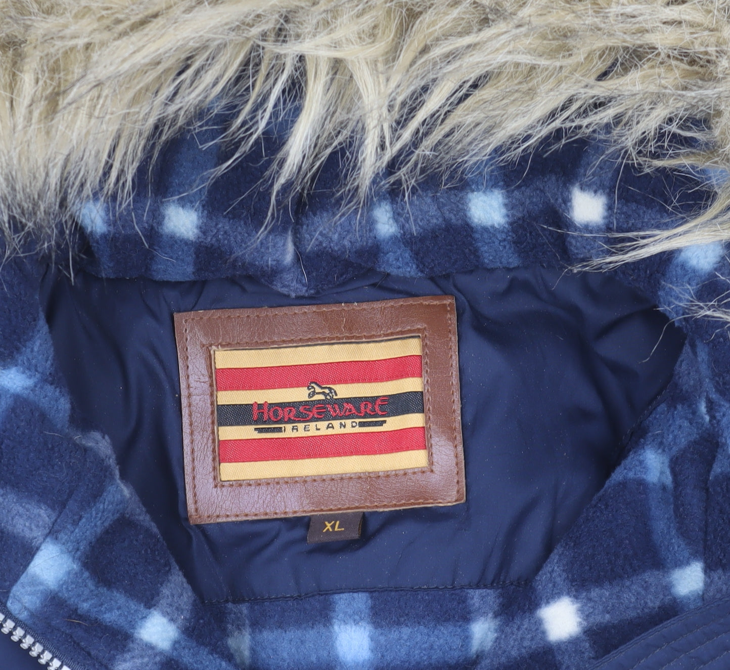 Horseware Ireland Men's Blue Check Faux Fur Hooded XL Bodywarmer