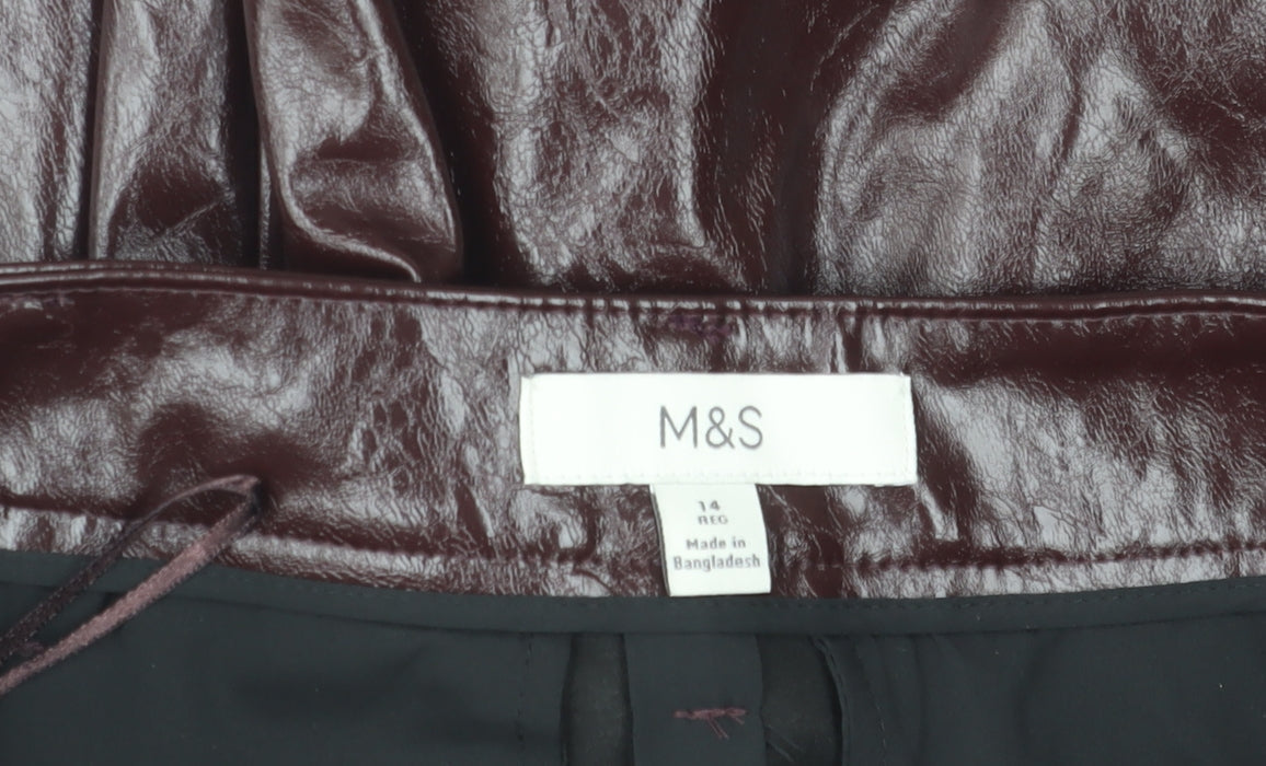 Marks and Spencer Womens Brown Faux Leather Straight Trousers Size 14