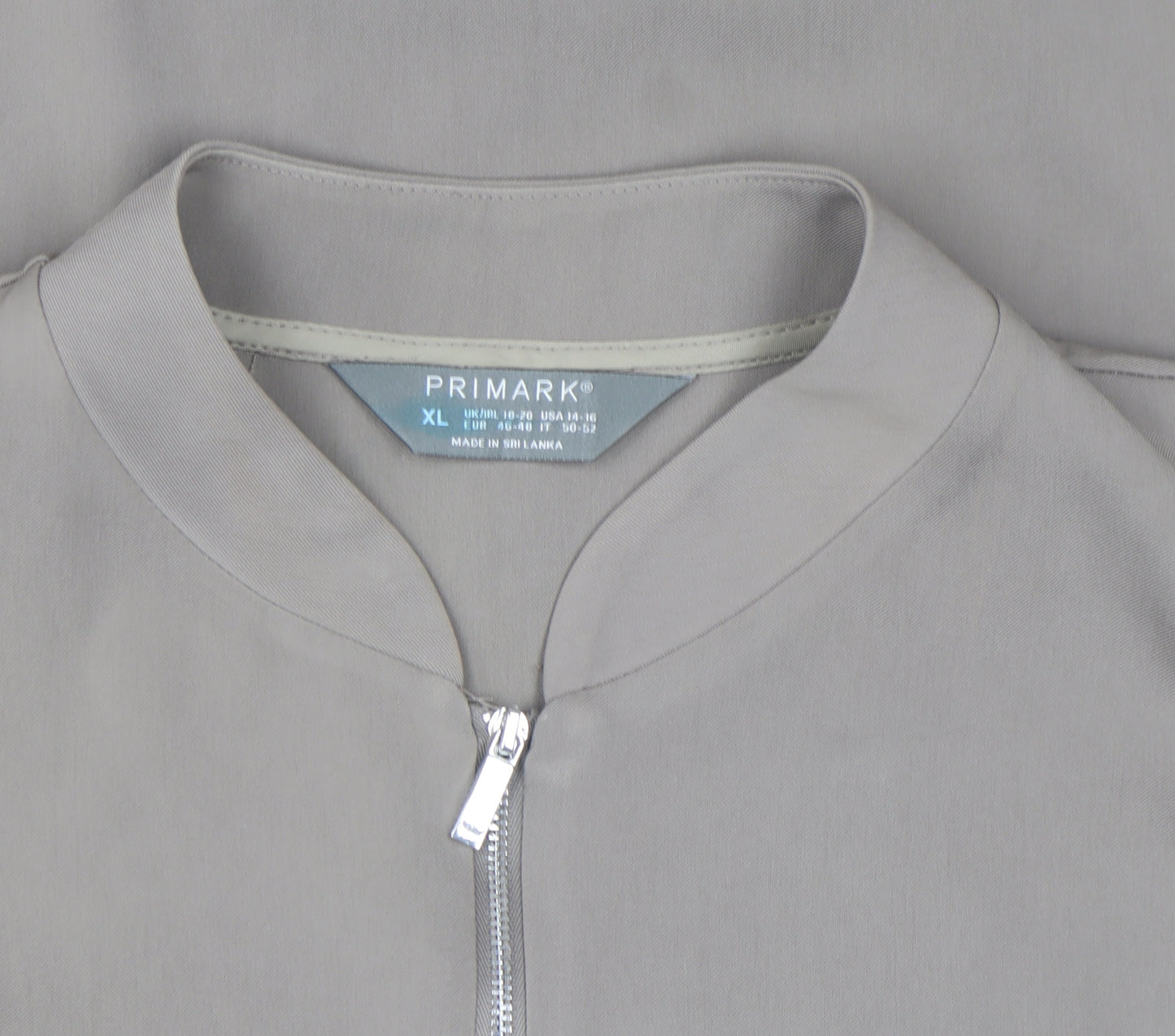 Primark Womens Grey XL Bomber Jacket Zip Up Lightweight Cropped