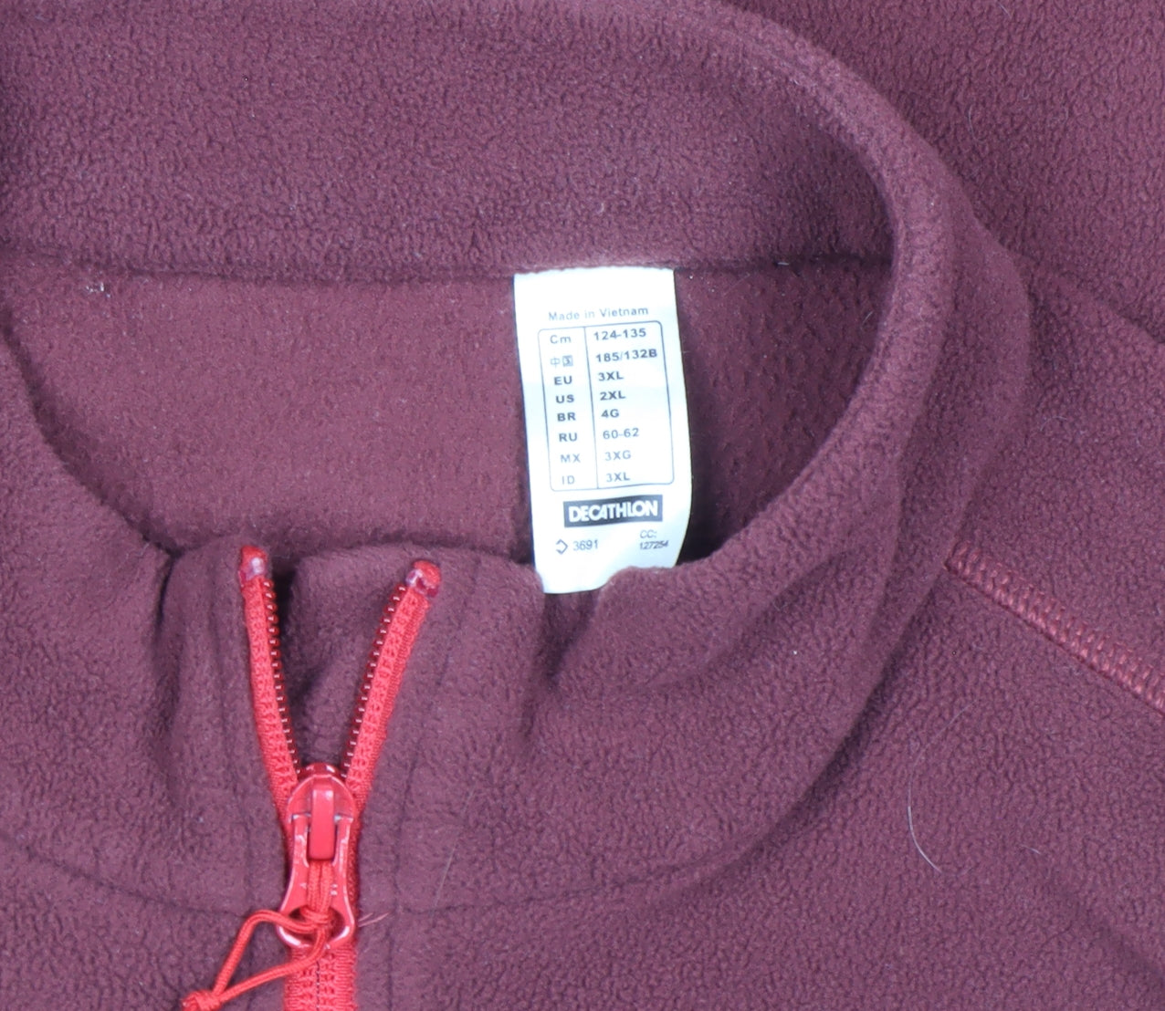 Decathlon Quechua Men’s Red Full Zip Fleece Jacket 3XL Outdoor