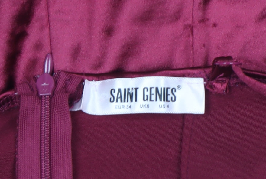 Saint Genies Women's Red Bodycon Satin Slip Dress UK 6
