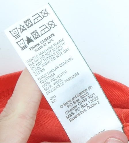 Marks and Spencer Womens Orange V-Neck Wool Blend Long Sleeve Top Size 20